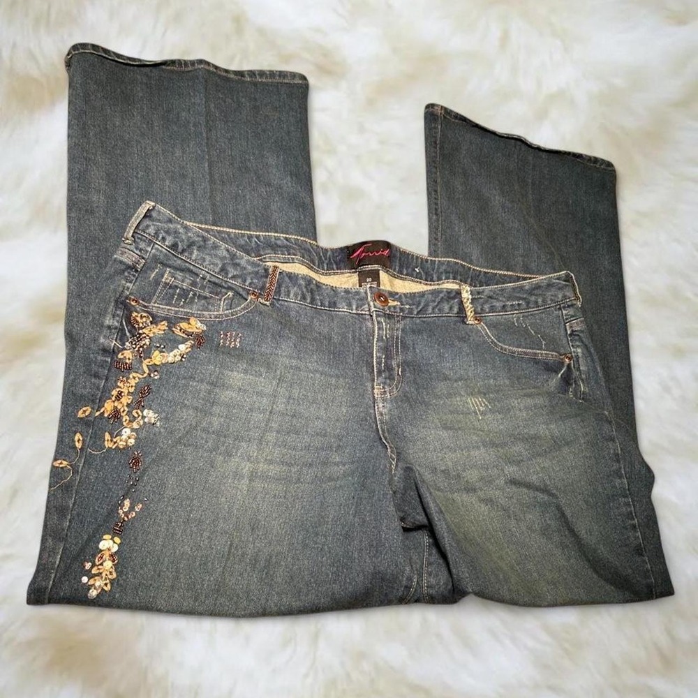 Torrid Y2K Beaded Sequin Flare Jeans Embroidered Floral Low Rise Denim Size 20